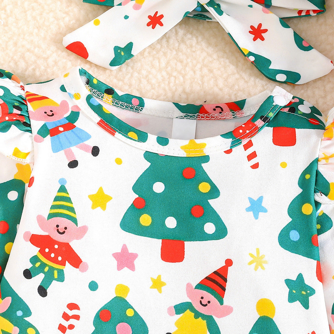 2PCS Sweet Holiday Print Long Sleeve Baby Girl Jumpsuit