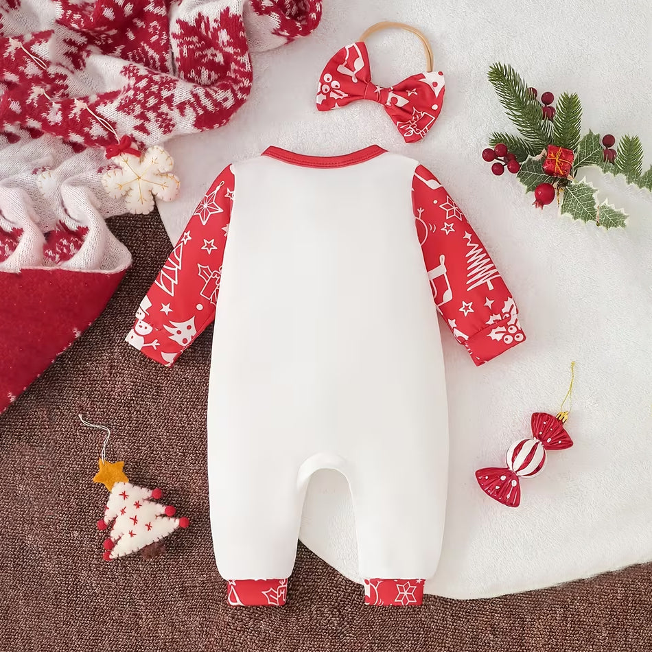 2PCS Lovely Merry Christmas Letter Holiday Print Baby Girl Jumpsuit