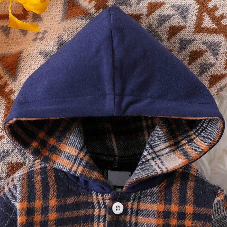 2PCS Comfy Plaid Printed Long Sleeve Hoodie Baby Set