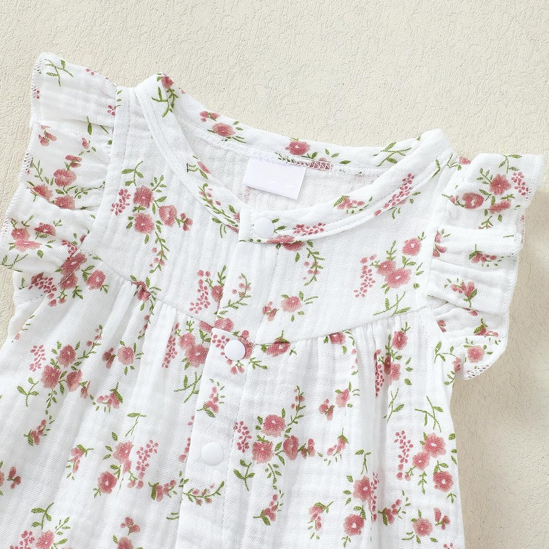 2PCS Graceful Floral Print Sleeveless Baby Jumpsuit