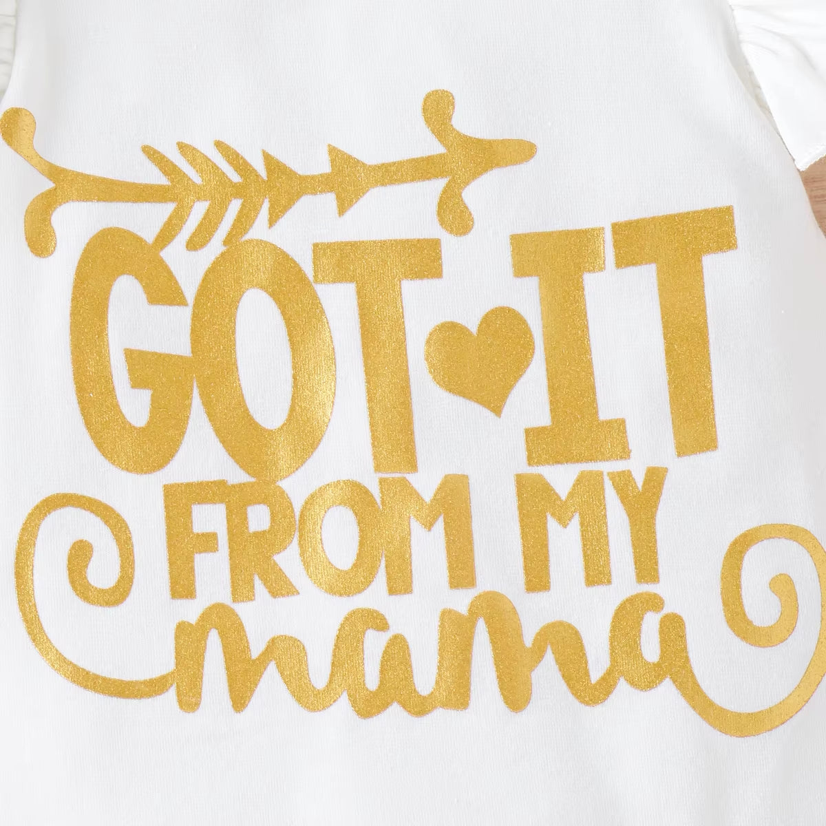 3PCS I Got It From My Mama Letter Print Flounce Sleeve Baby Set