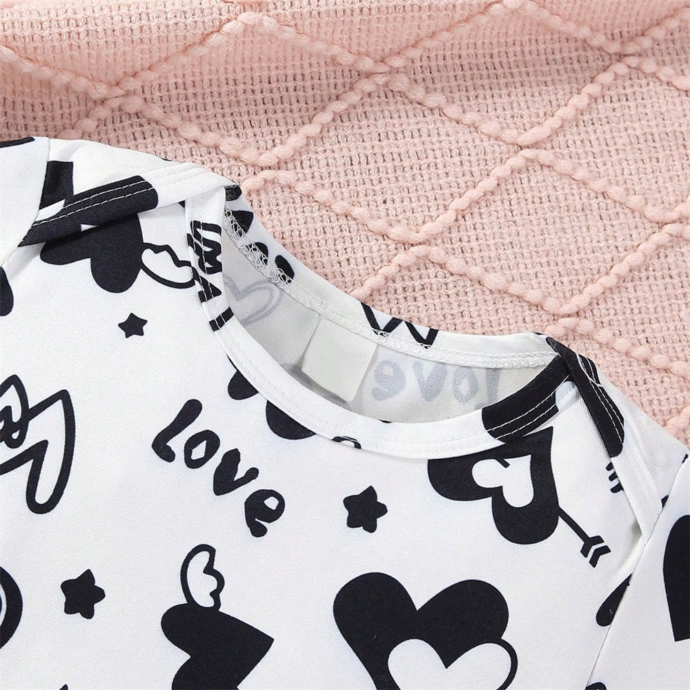 Casual Love Letter Heart Print Long Sleeve Baby Jumpsuit