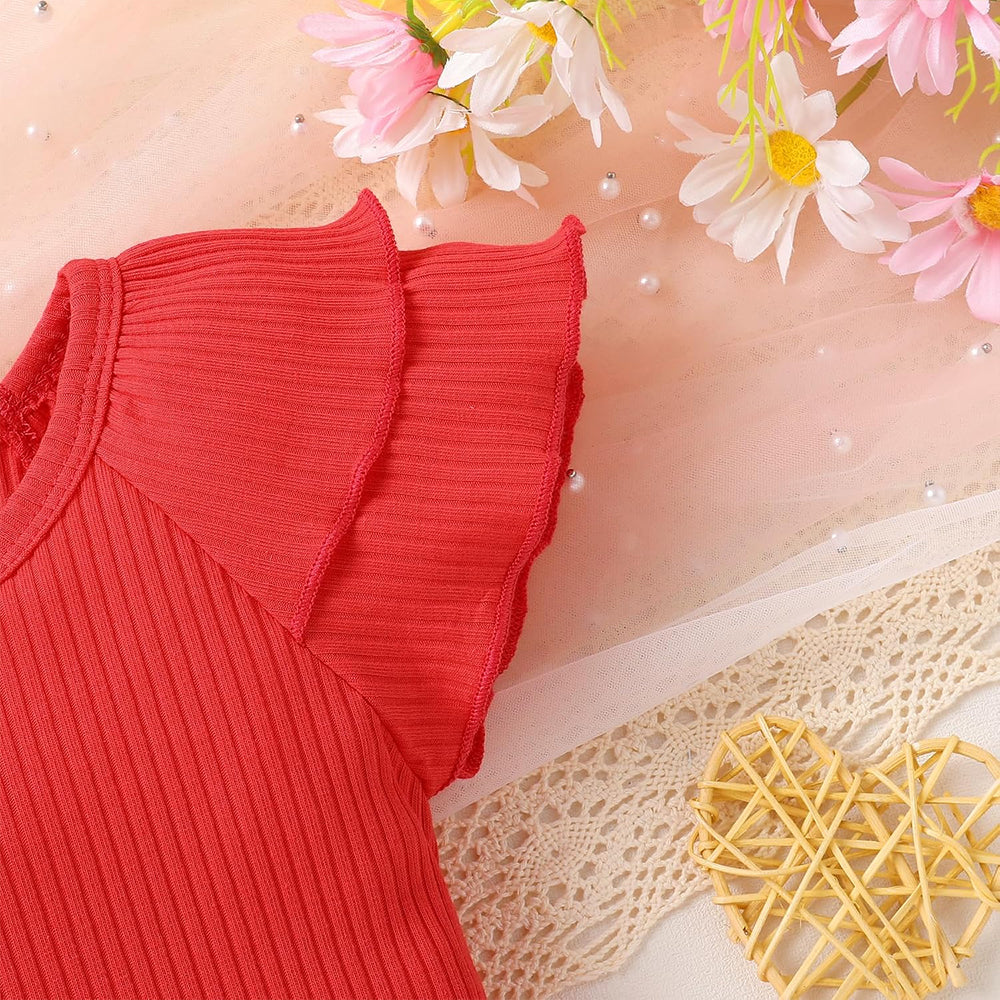 3PCS Vibrant Floral Print Flounce Sleeve Baby Set