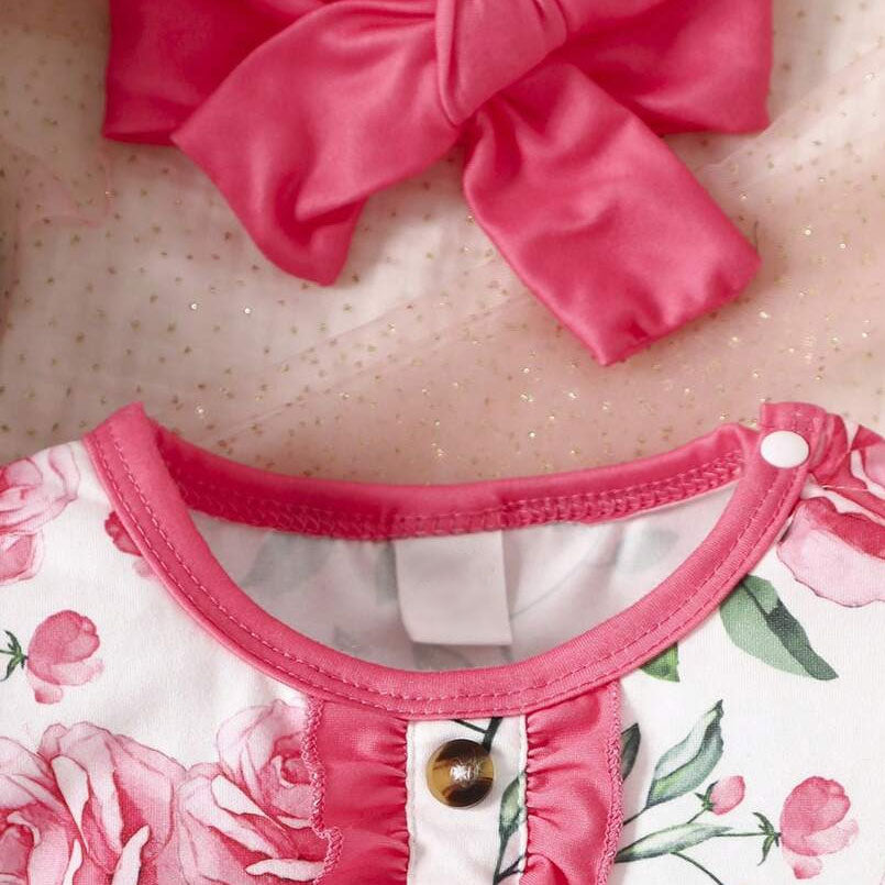 2PCS Pretty Allover Floral Printed Long Sleeve Baby Jumpsuit