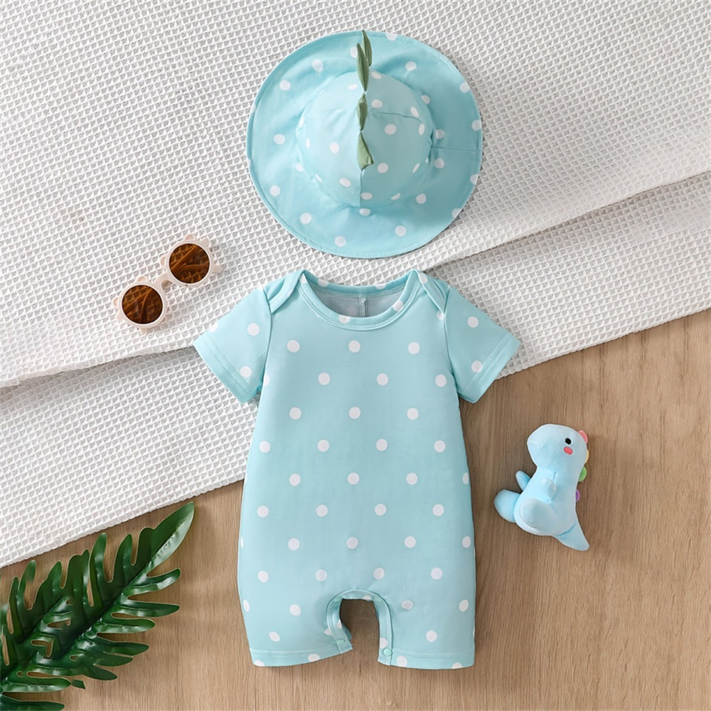 2PCS Cool Polka Dot Printed Short Sleeve Baby Jumpsuit