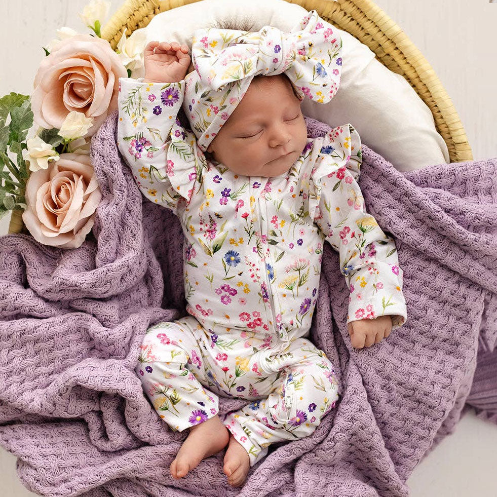 2PCS Quirky Floral Printed Long Sleeve Zipper Baby Jumpsuit