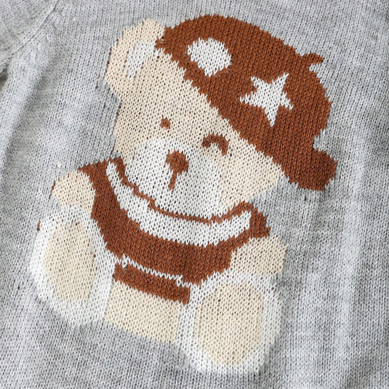 Cute Cartoon Bear Pattern Knitted Long Sleeve Baby Jumpsuit