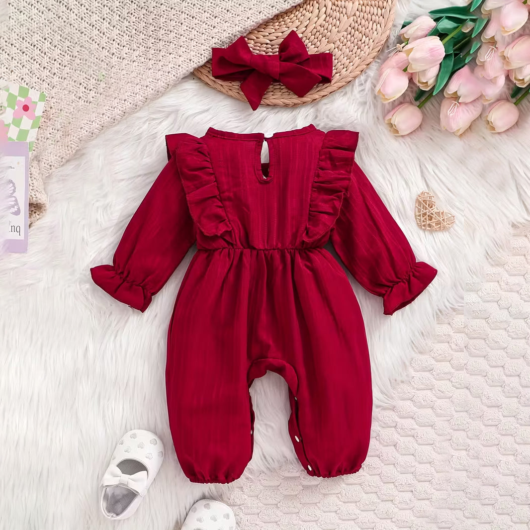 2PCS Timeless Solid Color Long Sleeve Baby Jumpsuit