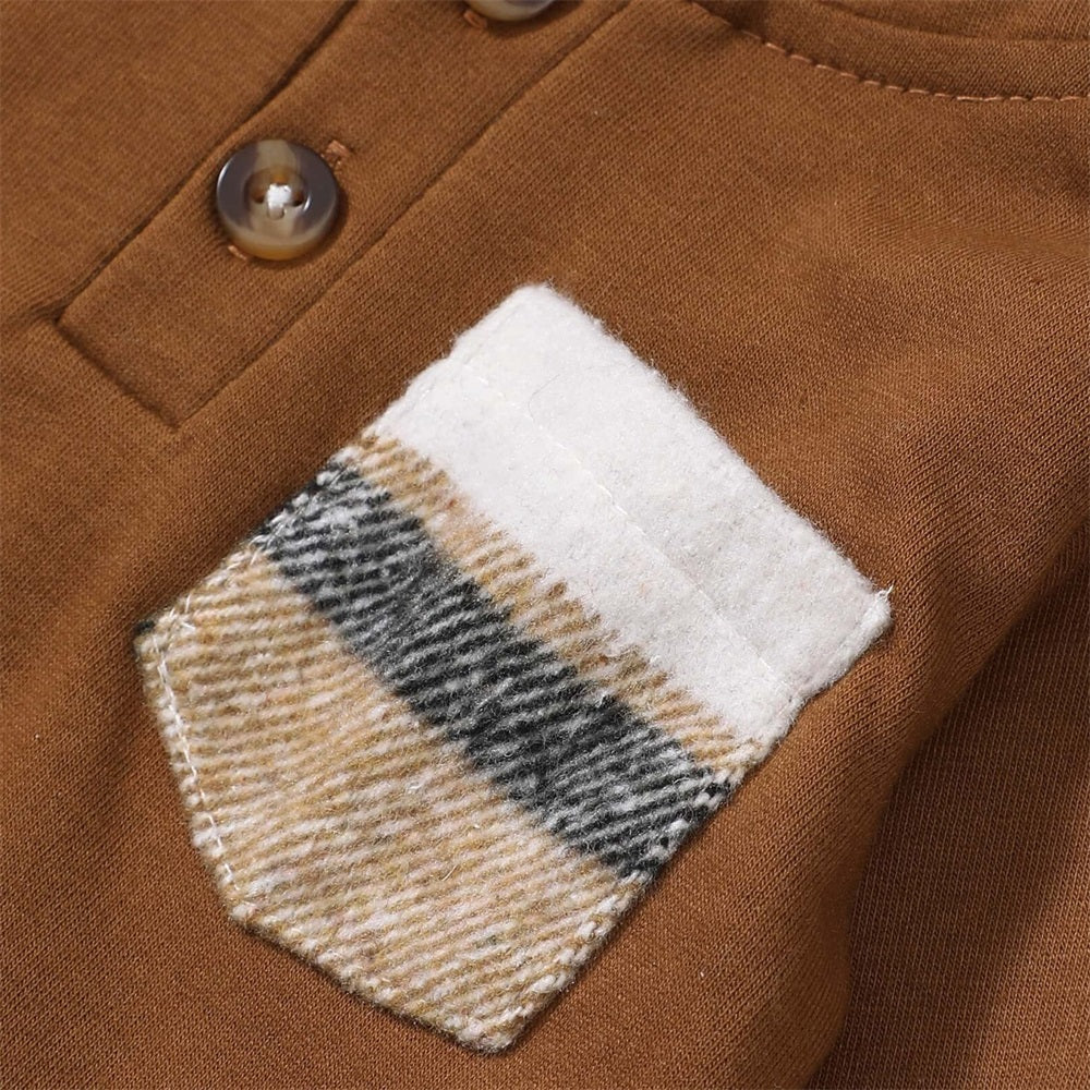 2PCS Casual Comfy Plaid Print Long Sleeve Baby Hooded Set