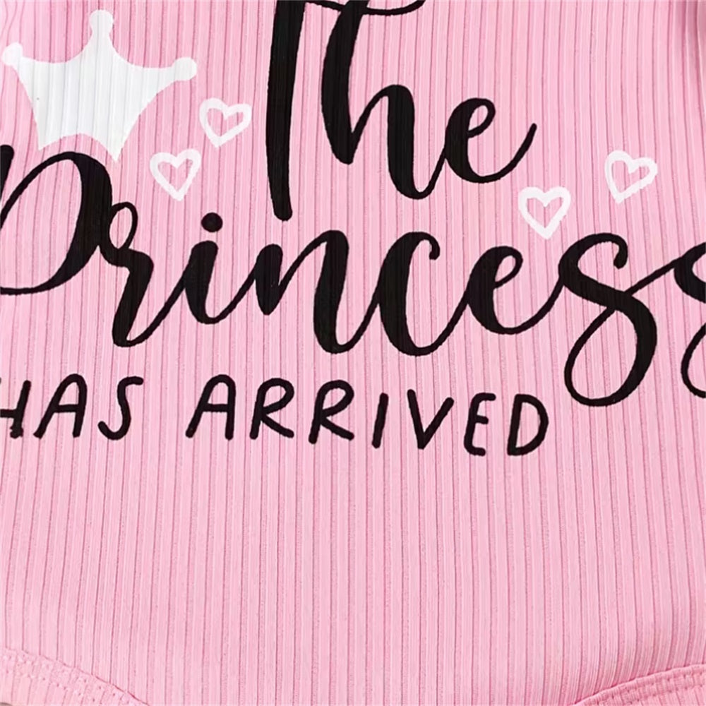 3PCS Princess Has Arrived Letter Printed Leopard Long Sleeve Baby Set
