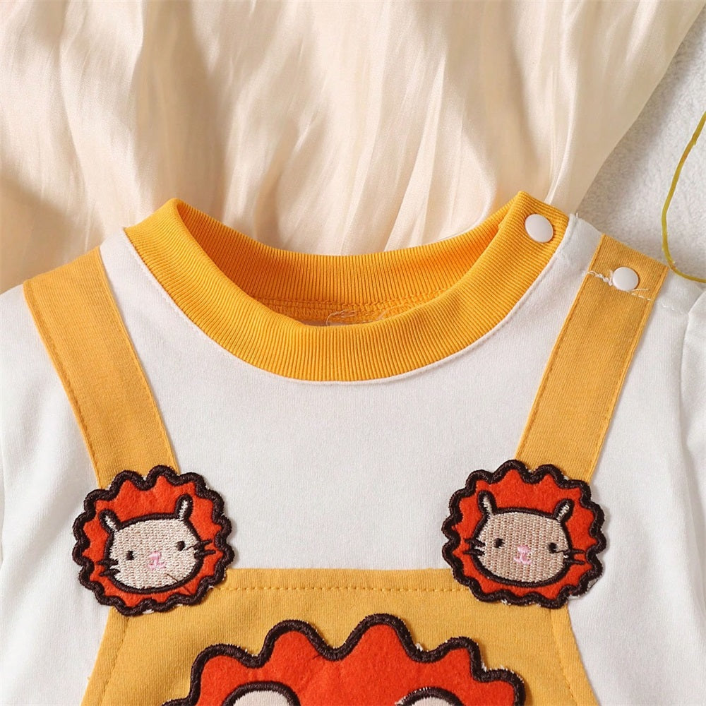Casual Lucky Lion Letter Print Long Sleeve Baby Jumpsuit