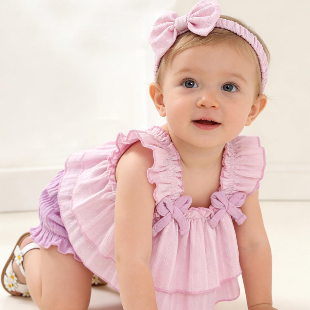 3PCS Solid Color Fly Sleeve Frill Trim Baby Set