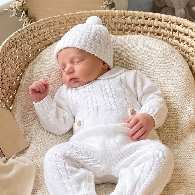 2PCS Snug Solid Color Long Sleeve Baby Knit Jumpsuit