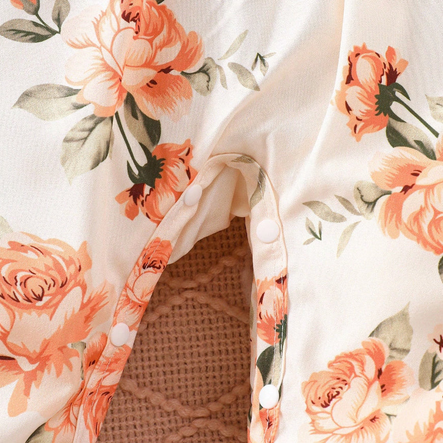 2PCS Comfy Floral Print Ruffle Baby Jumpsuit