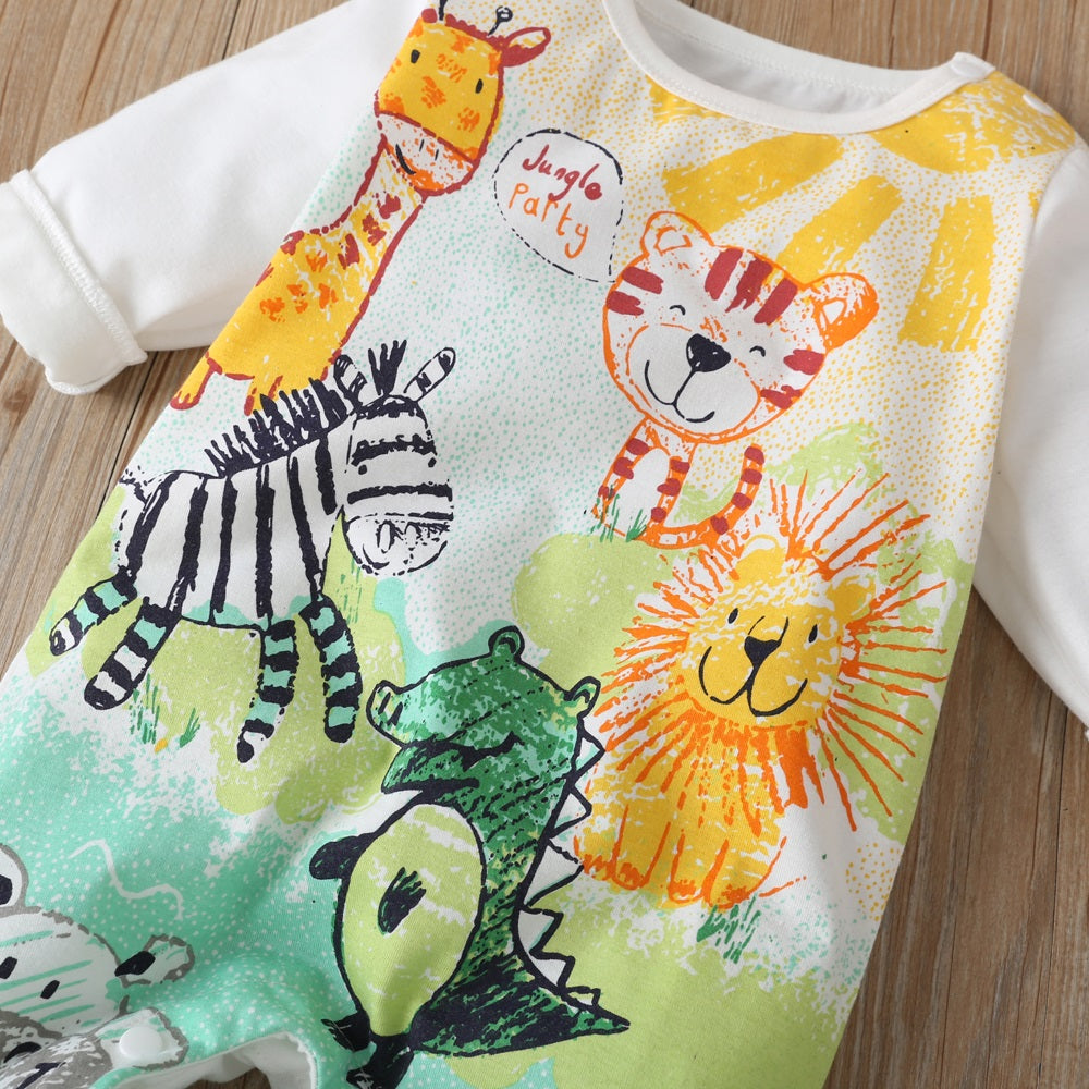 Lovely Colored Pencil Animals Printed Baby Jumpsuit