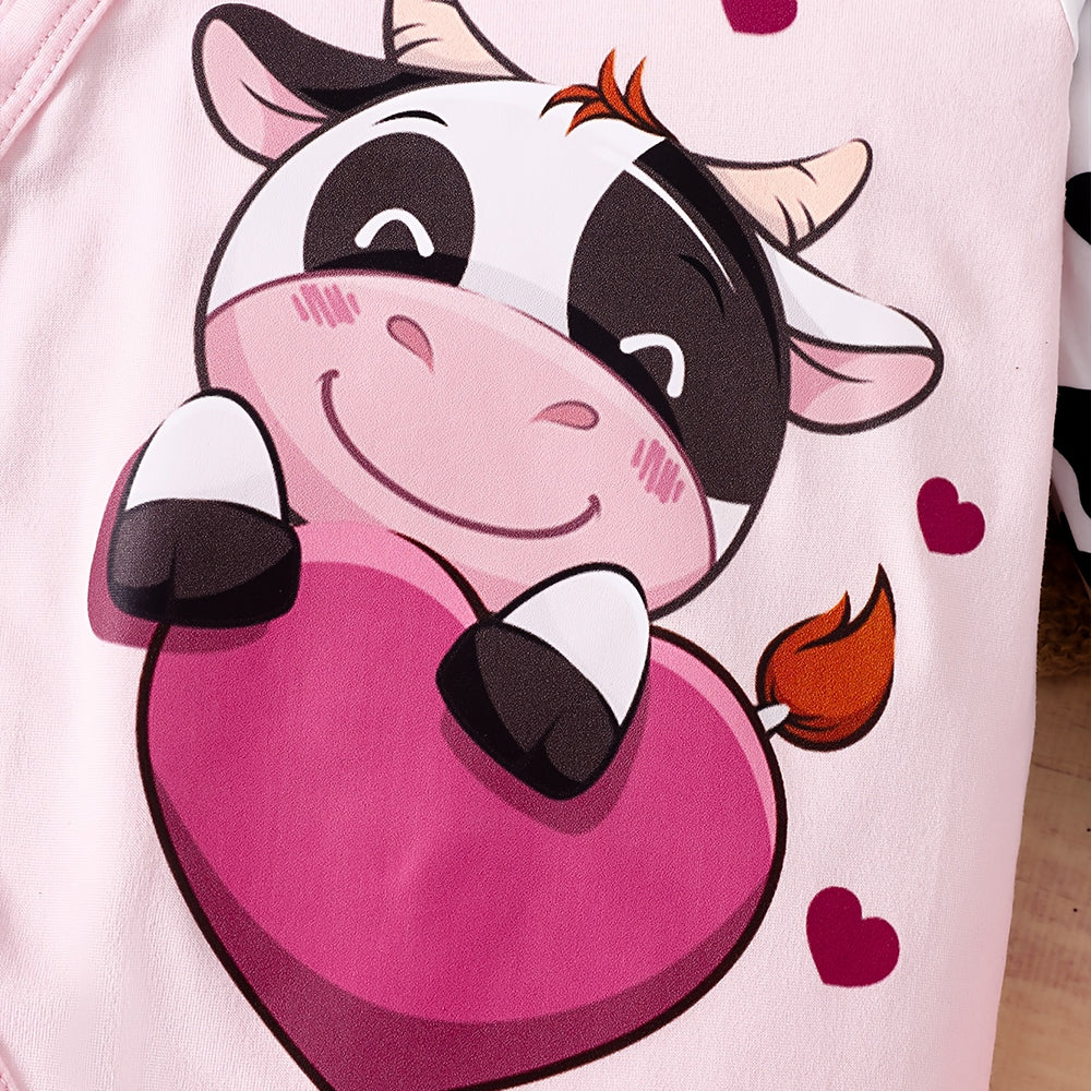 2PCS Cute Cow Print Long Sleeve Baby Girl Jumpsuit