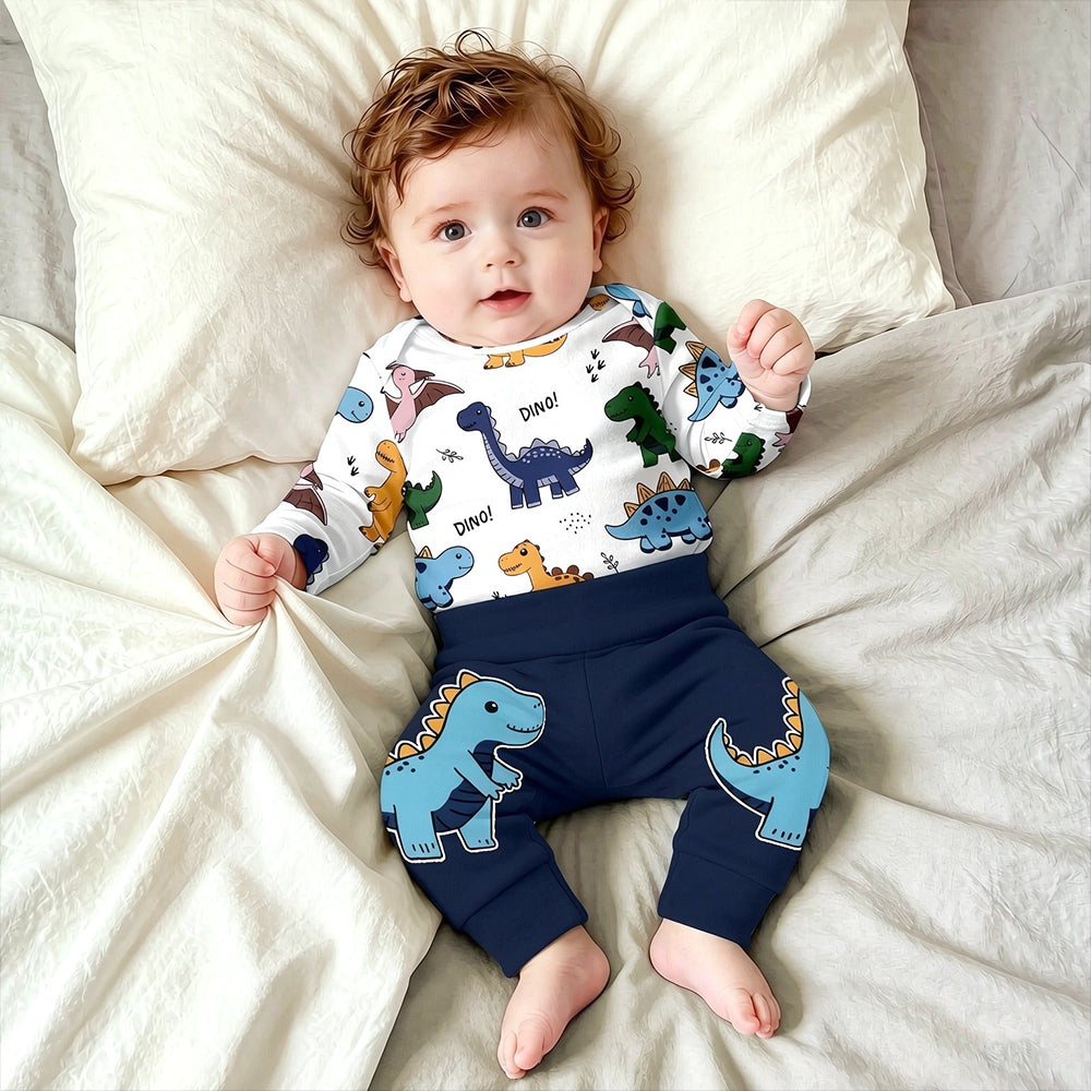 3PCS Cool Dinosaur Print Long Sleeve Baby Boy Set