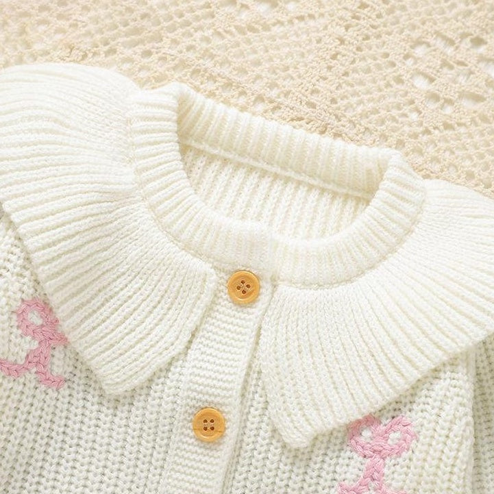 Lovely Solid Color Bow Print Knit Long Sleeve Baby Jumpsuit