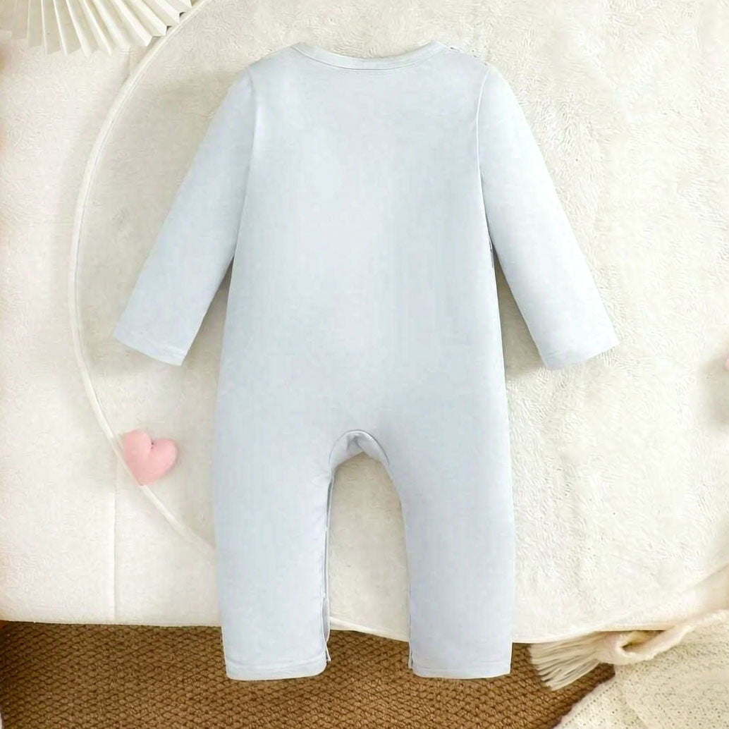 Classic Elephant Print Long Sleeve Baby Jumpsuit
