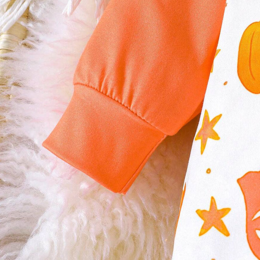 2PCS Cute Pumpkin and Ghost Print Long Sleeve Baby Jumpsuit
