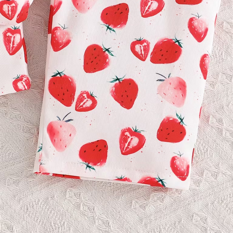 2PCS Cute Strawberry Print Short Sleeve Baby Set