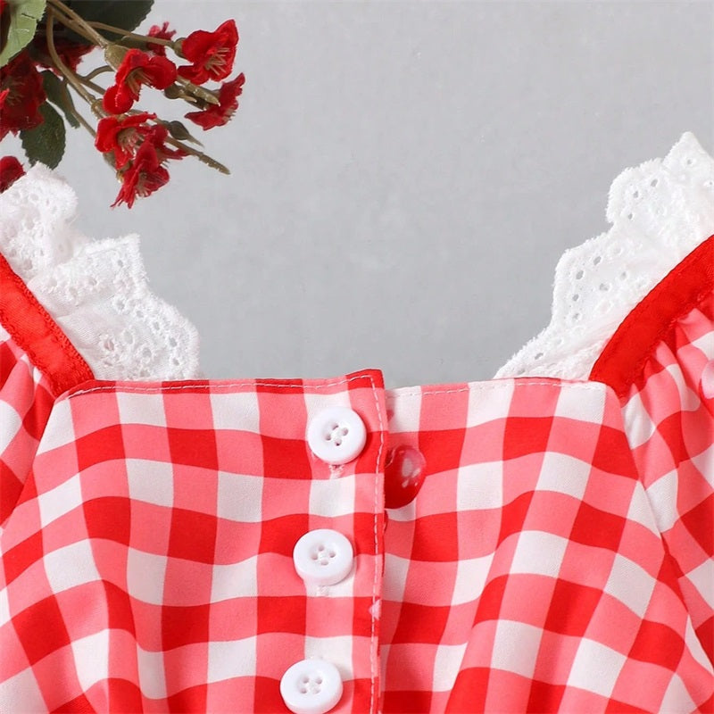 Cute Plaid Printed Short Sleeve Baby Mesh Romper