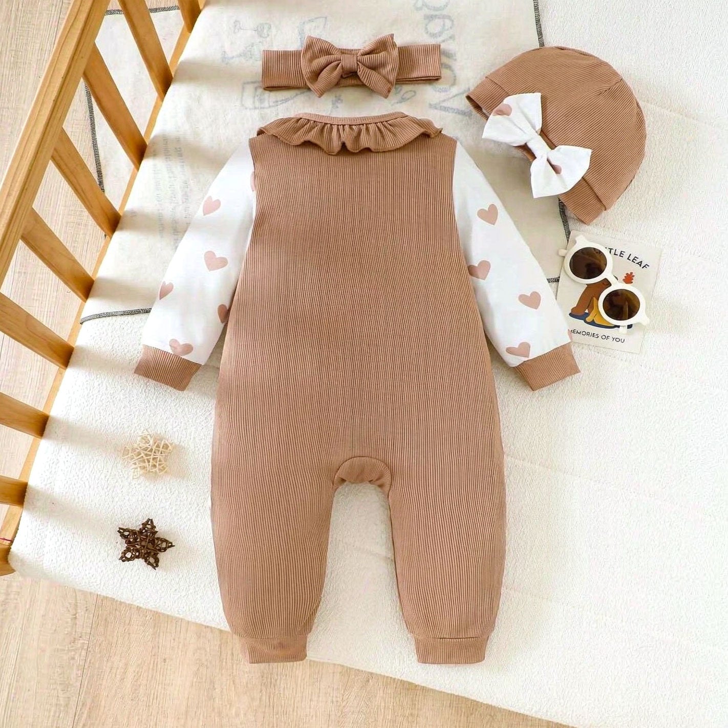 3PCS Sweet The Princess Has Arrived Letter Heart Printed Baby Jumpsuit