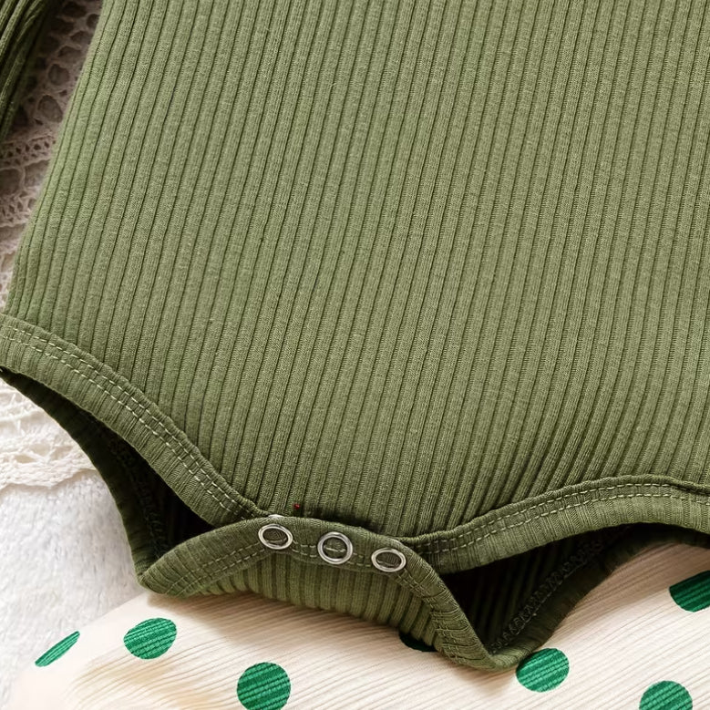 3PCS Pretty Polka Dots Printed Long Sleeve Baby Set