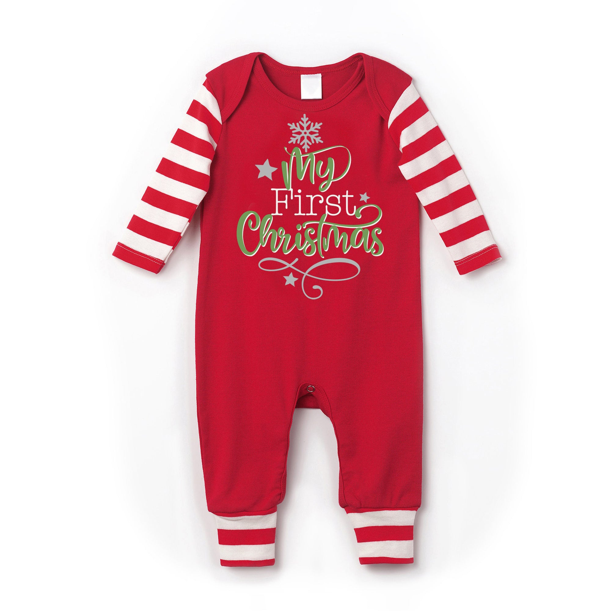 2PCS My First Christmas Letter Stripe Printed Long Sleeve Baby Jumpsuit