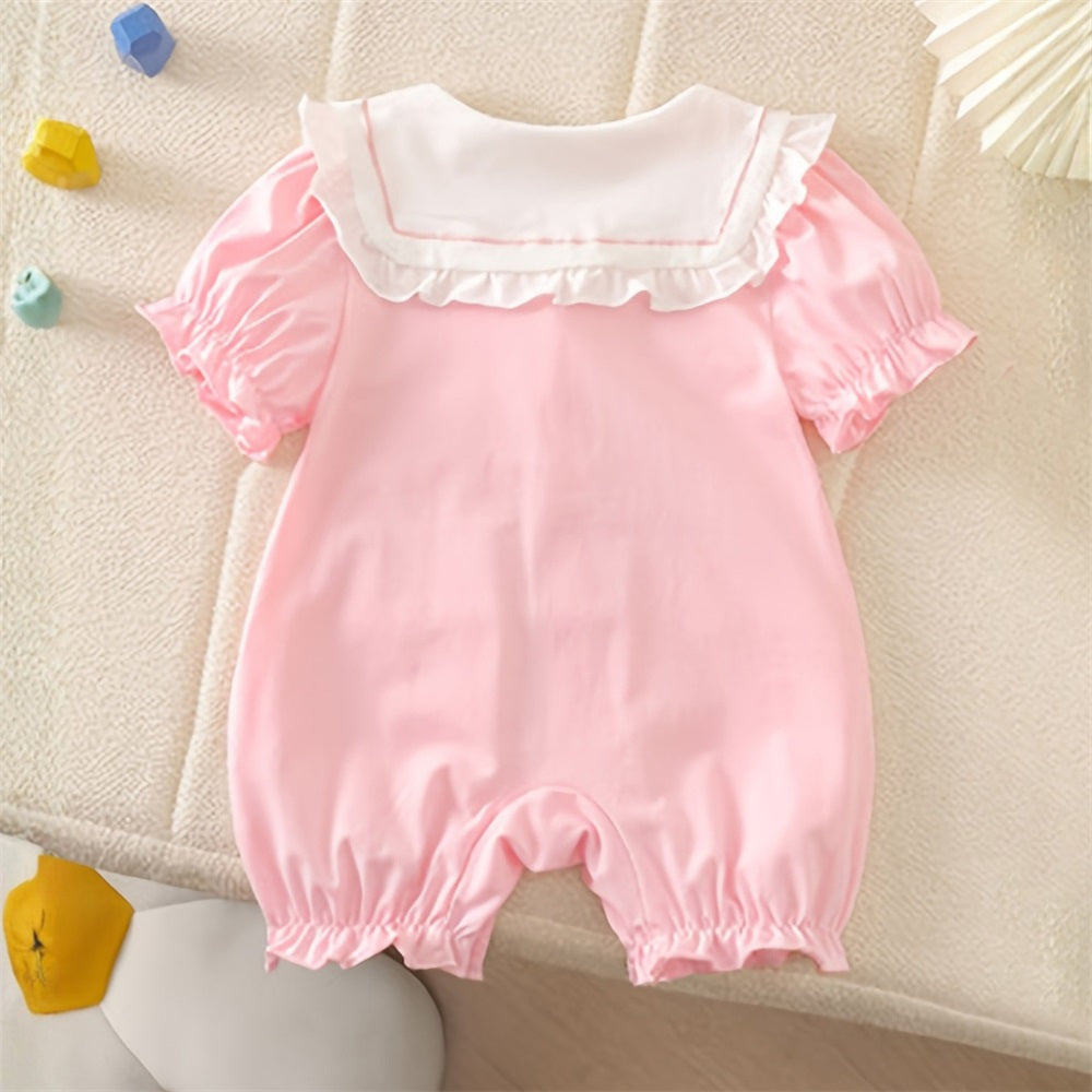 Cute Heart Bow Ruffled Short Sleeve Baby Jumpsuit