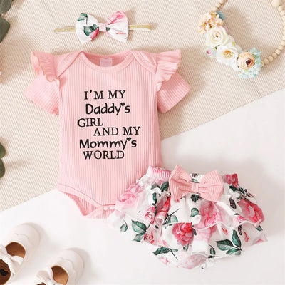3PCS I'm My Daddy's Girl Letter Floral Printed Baby Set