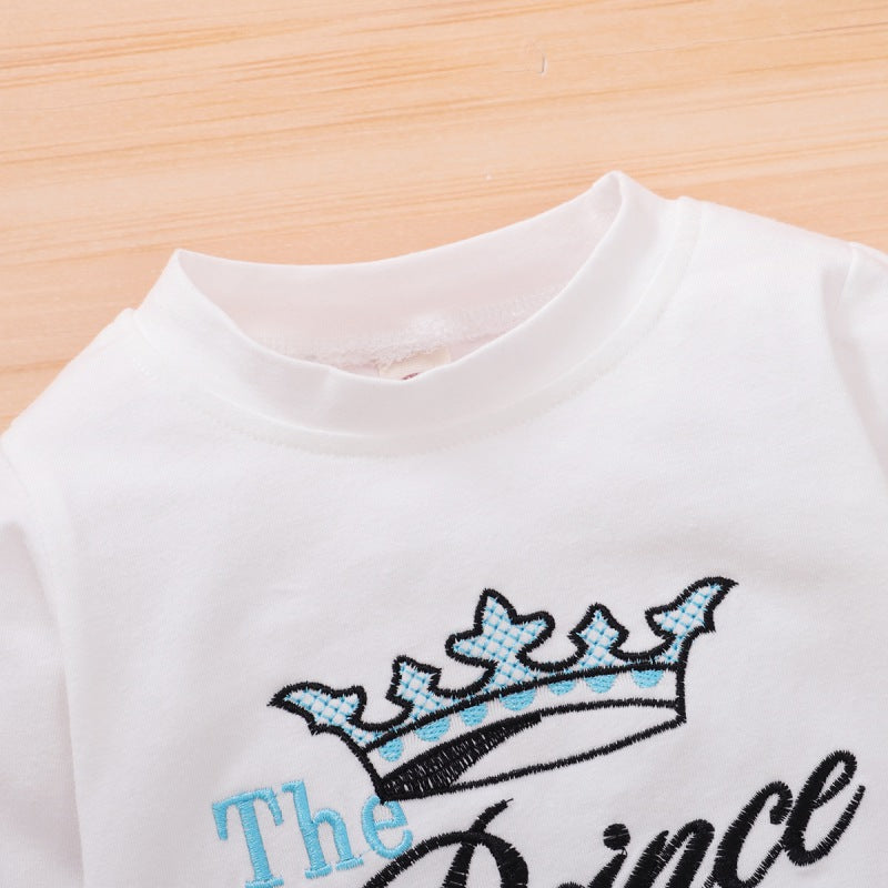 2PCS The Prince Has Arrived Letters Printed Baby Jumpsuit