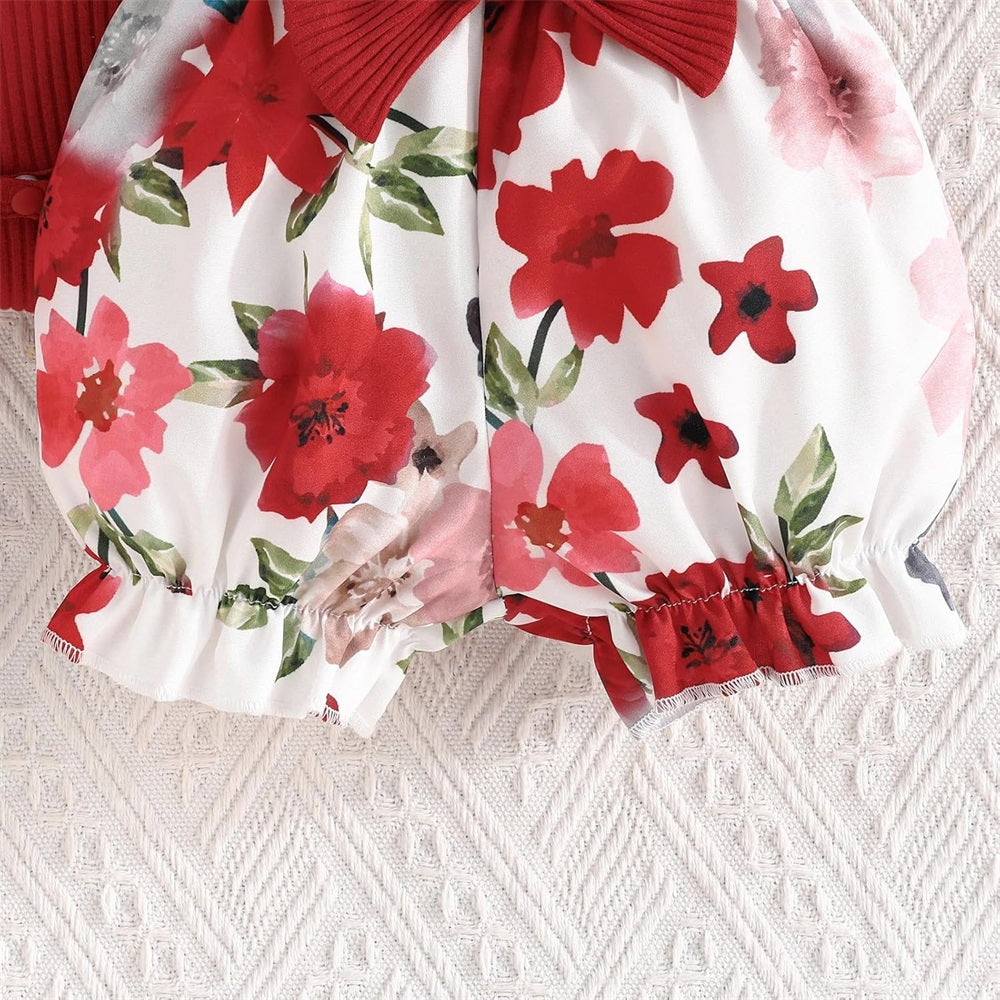 3PCS Comfy Floral Print Short Sleeve Baby Set