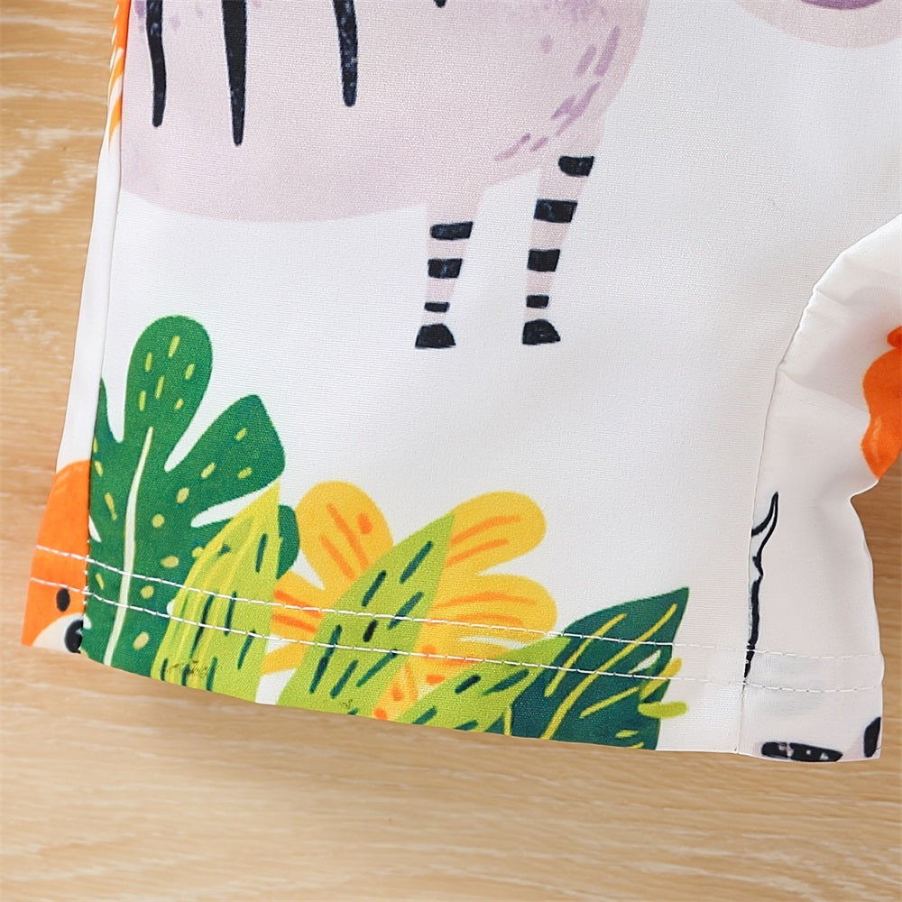 2PCS Adorable Animal Print Sleeveless Baby Overalls Set