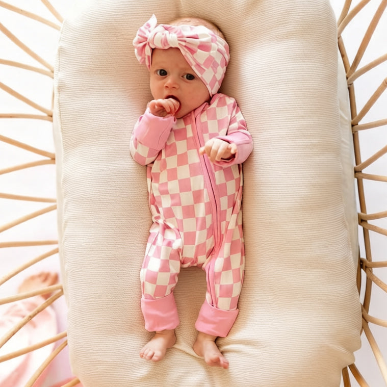 2PCS Adorable Plaid Print Long Sleeve Zipper Baby Jumpsuit