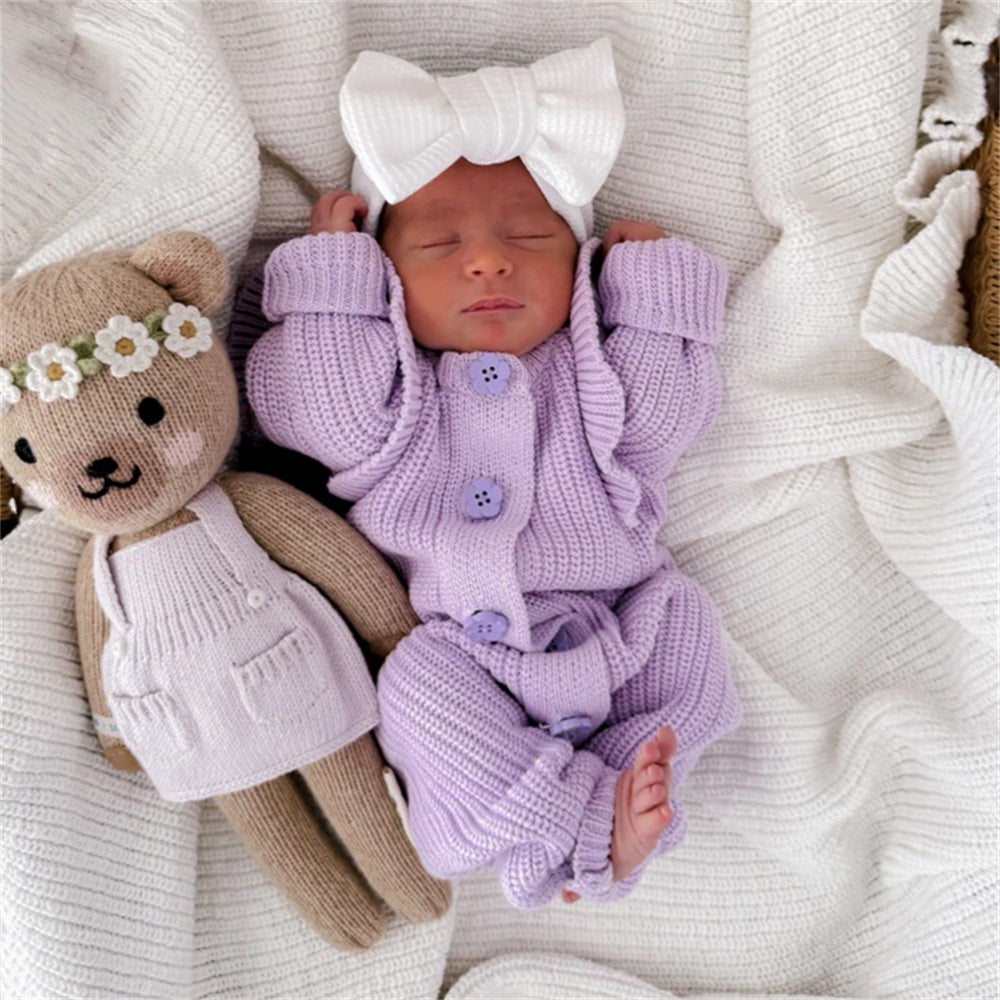 Comfy Solid Color Ribbed Knit Long Sleeve Baby Jumpsuit