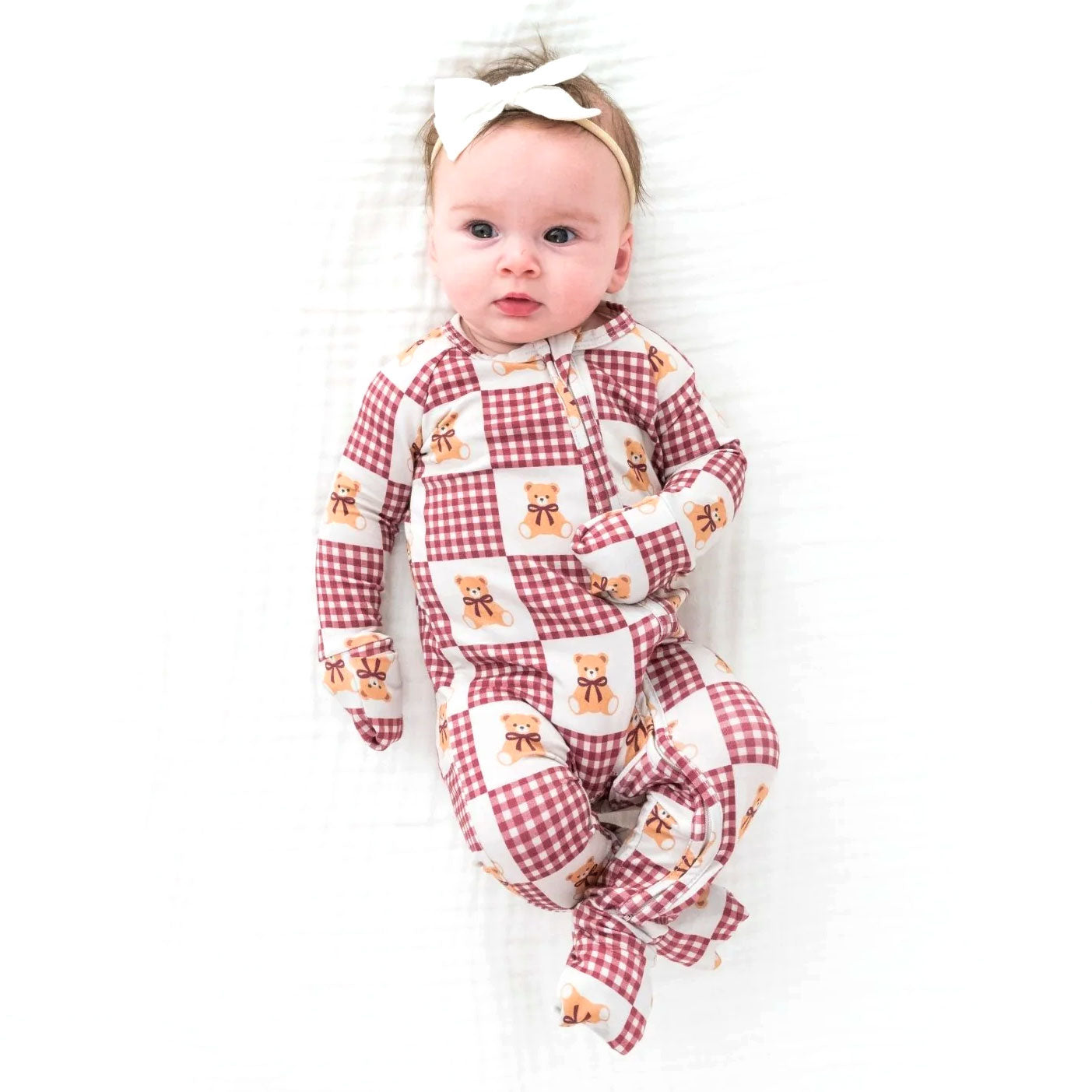 Timeless Bear Plaid Printed Zipper Long Sleeve Baby Jumpsuit