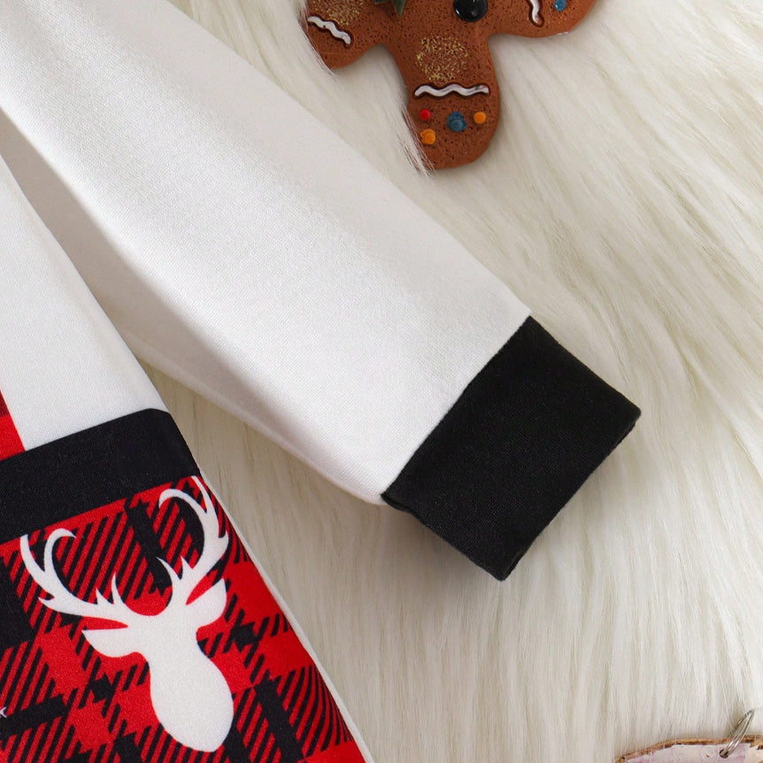 2PCS My First Christmas Letter Elk Plaid Printed Baby Jumpsuit