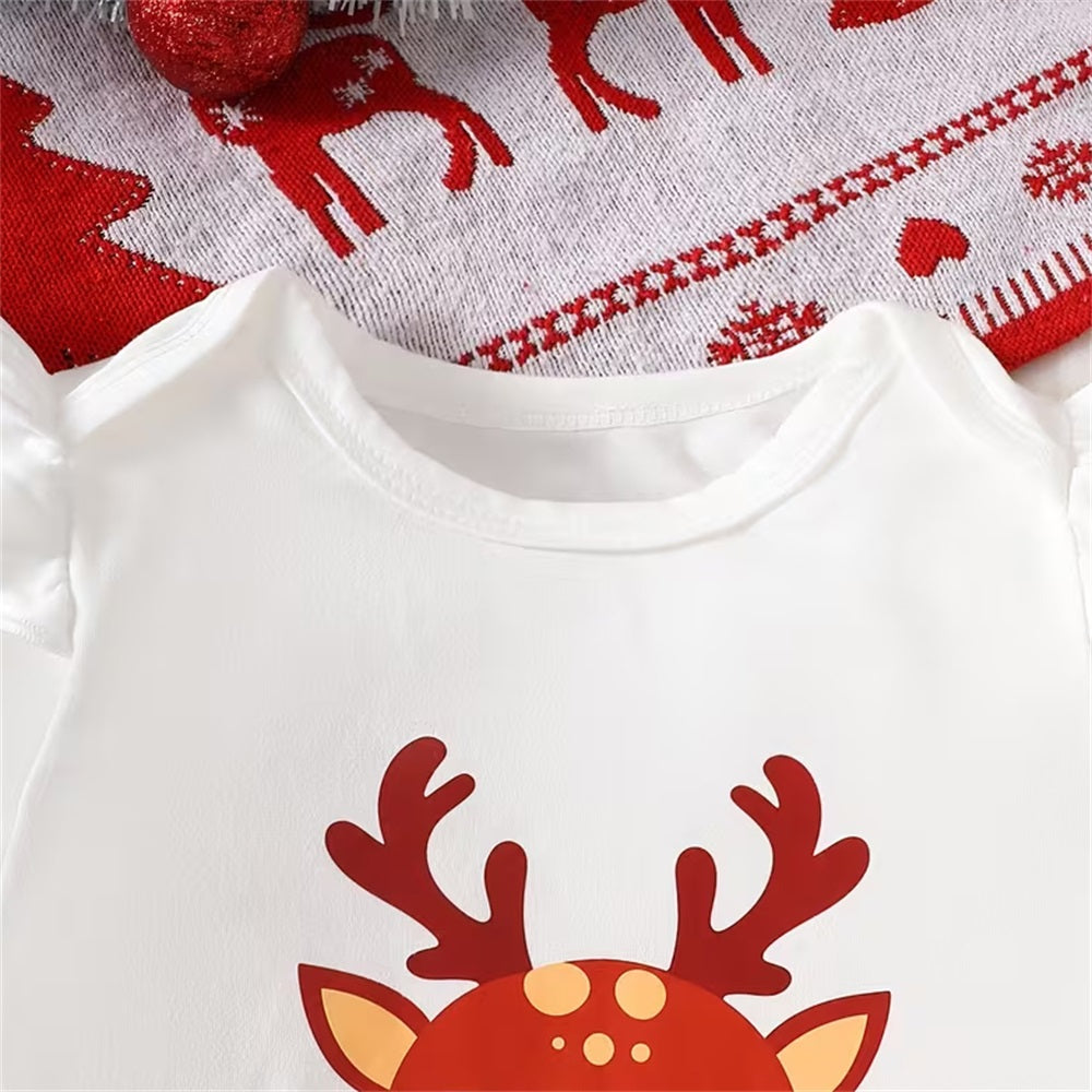 3PCS Merry Christmas Letter Plaid Print Long Sleeve Baby Set