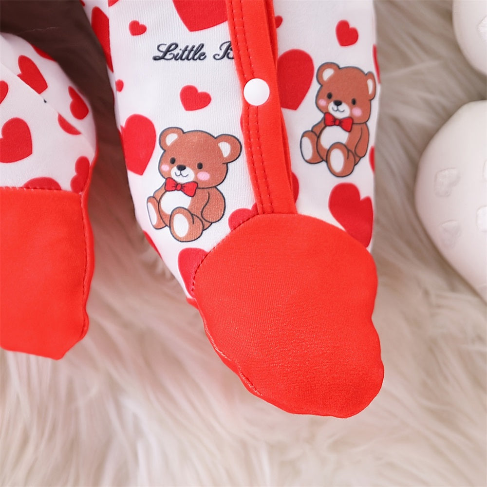2PCS Little Bear Heart Print Long Sleeve Baby Jumpsuit