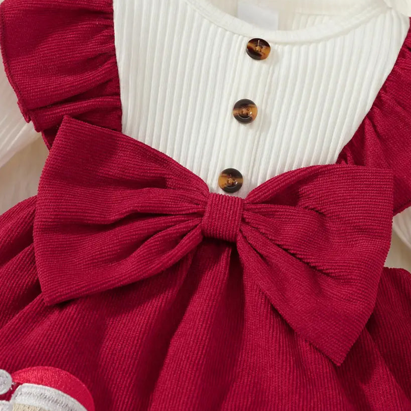 2PCS Santa Claus Print Bowknot Long Sleeve Baby Romper