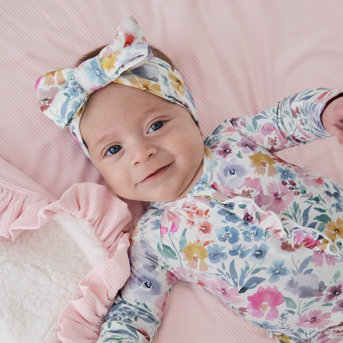 2PCS Pretty Floral Print Zipper Long Sleeve Baby Jumpsuit