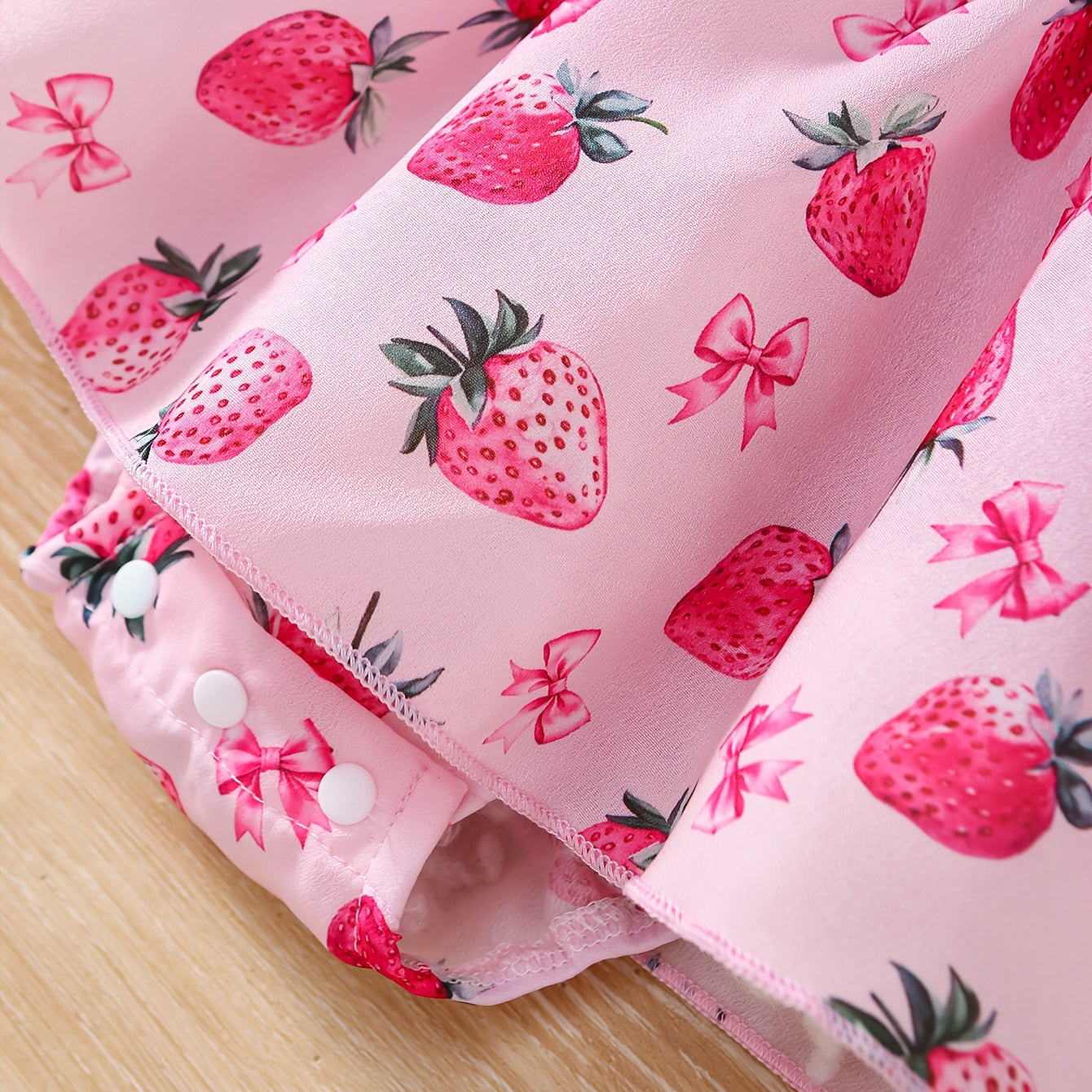 2PCS Sweet Strawberry Print Flounce Sleeve Baby Girl Romper