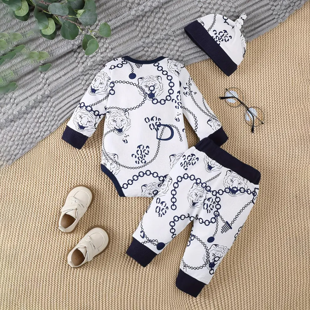 3PCS Cartoon Tiger Printed Long Sleeve Baby Set