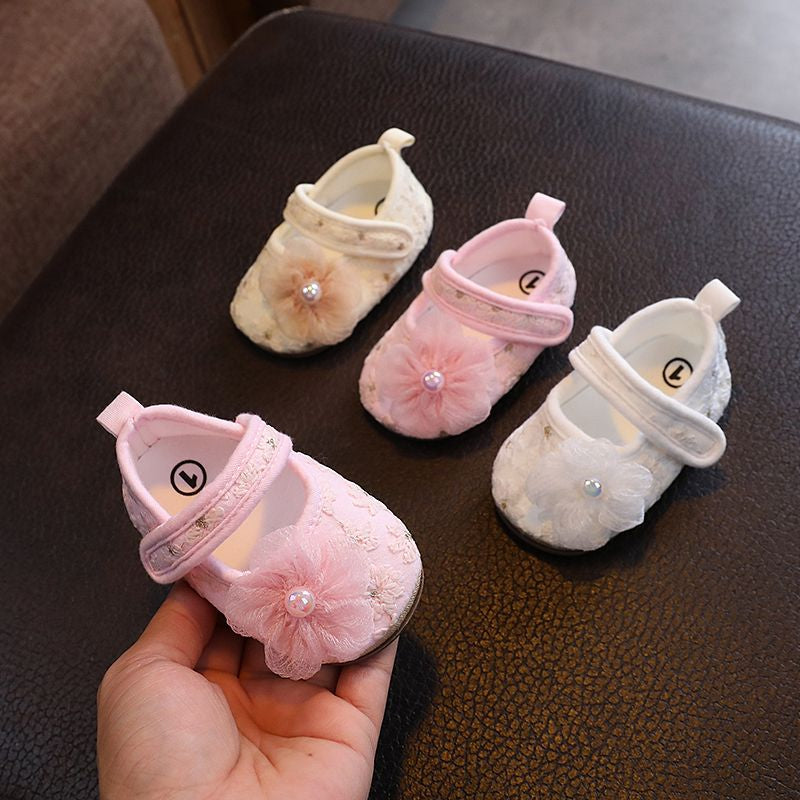 Baby Girl Pearl Flower Breathable Non-Slip Soft Sole Prewalker Shoes