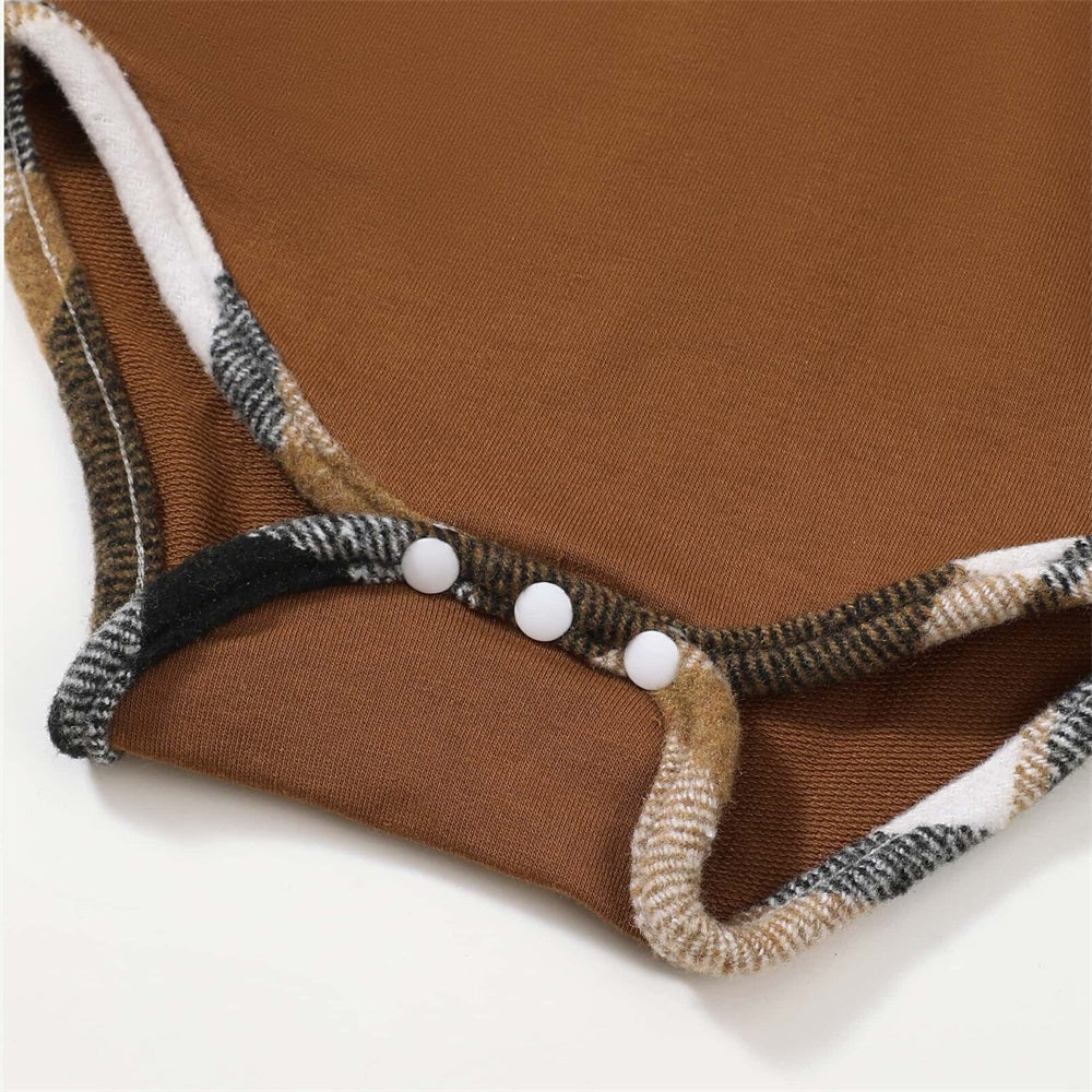 2PCS Casual Comfy Plaid Print Long Sleeve Baby Hooded Set