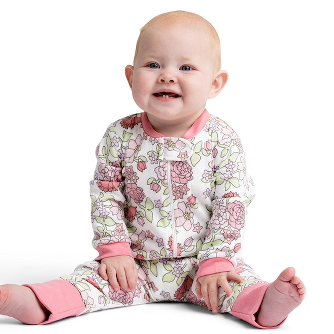 Allover Charming Floral Printed Zipper Baby Jumpsuit