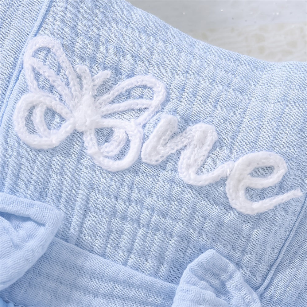 2PCS Fashion Butterfly Embroidery Flounce Sleeve Baby Romper