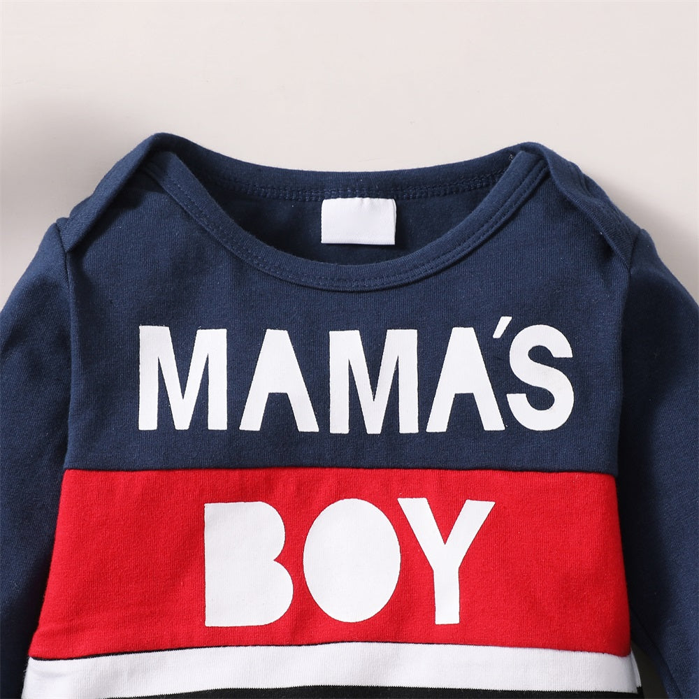 3PCS Mama's Boy Letter Print Striped Long Sleeve Baby Set