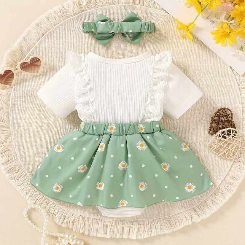 2PCS Sweet Daisy Print Short Sleeve Baby Romper